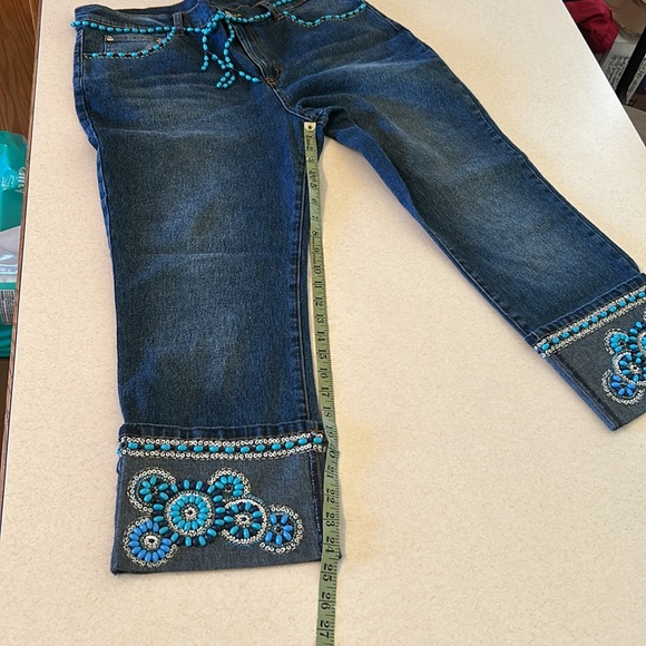DH2 by Diane Gilman Embellished Beaded Belted Cuffed Jeans 14P 💙🩵 STUNNING! - Picture 13 of 15